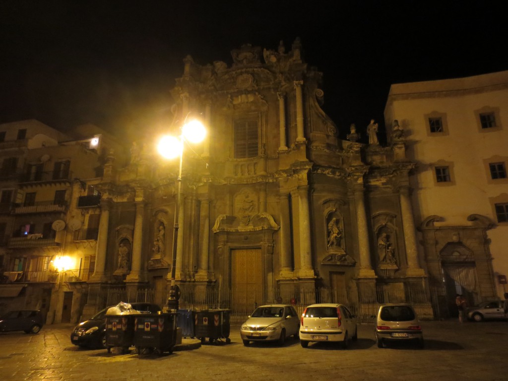 A church in Palermo, Sicily, lit up at night